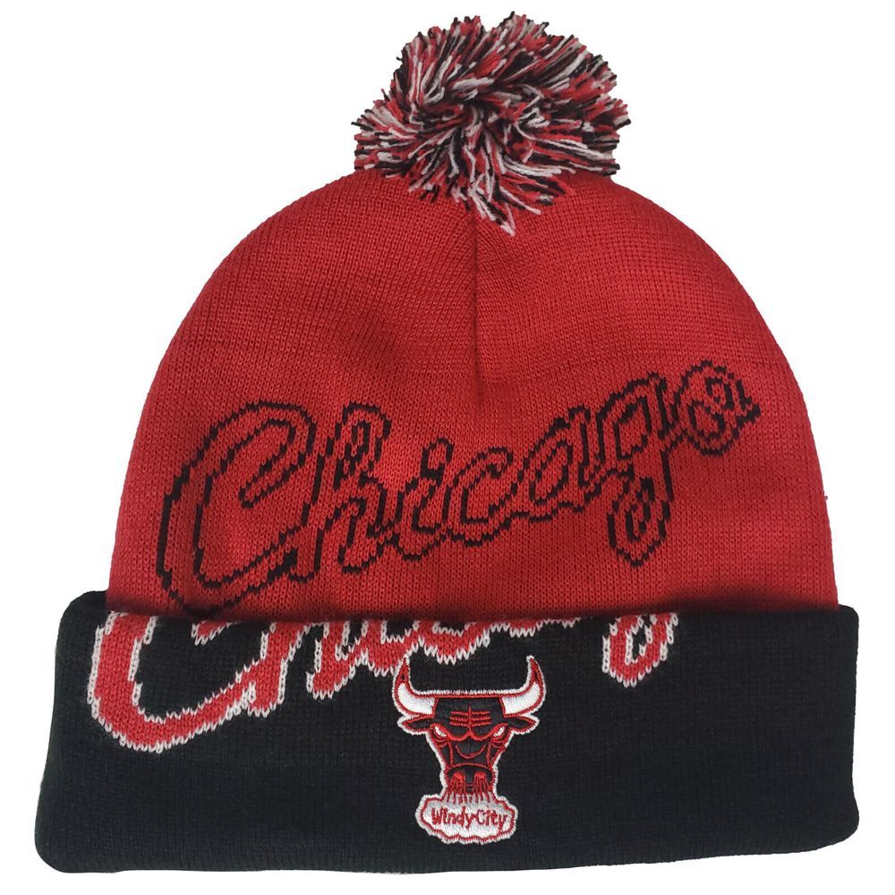 Chicago Bulls Mitchell & Ness NBA Knit Hat Beanie Cap 3D‎ Logos Black Red NWT